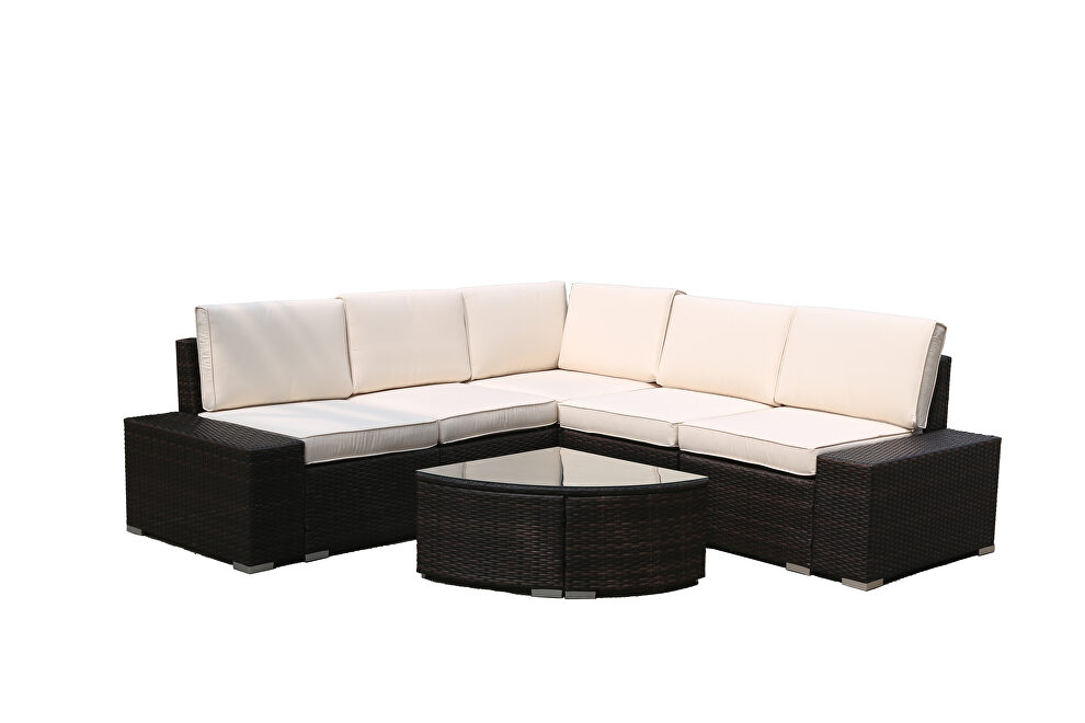 6 pcs rattan wicker sofa sectional furniture brown rattan with beige cushion by La Spezia additional picture 3