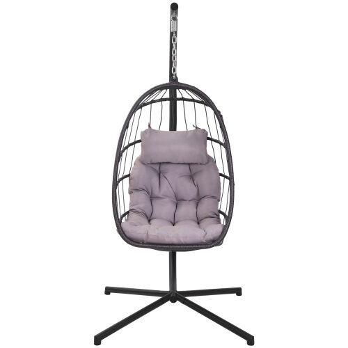 Indoor outdoor patio wicker hanging chair swing chair patio egg chair uv resistant gray cushion aluminum frame by La Spezia additional picture 4