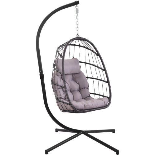 Indoor outdoor patio wicker hanging chair swing chair patio egg chair uv resistant gray cushion aluminum frame by La Spezia additional picture 5