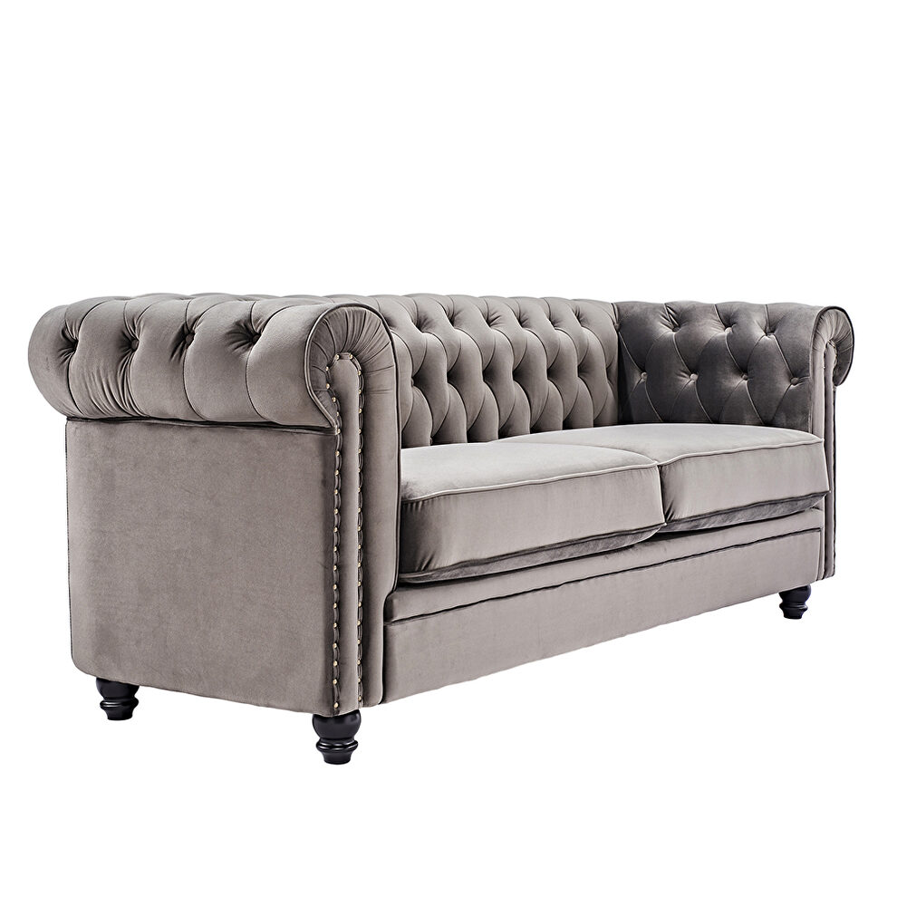 Classic sofa loveseat gray velvet solid wood oak feet by La Spezia additional picture 12
