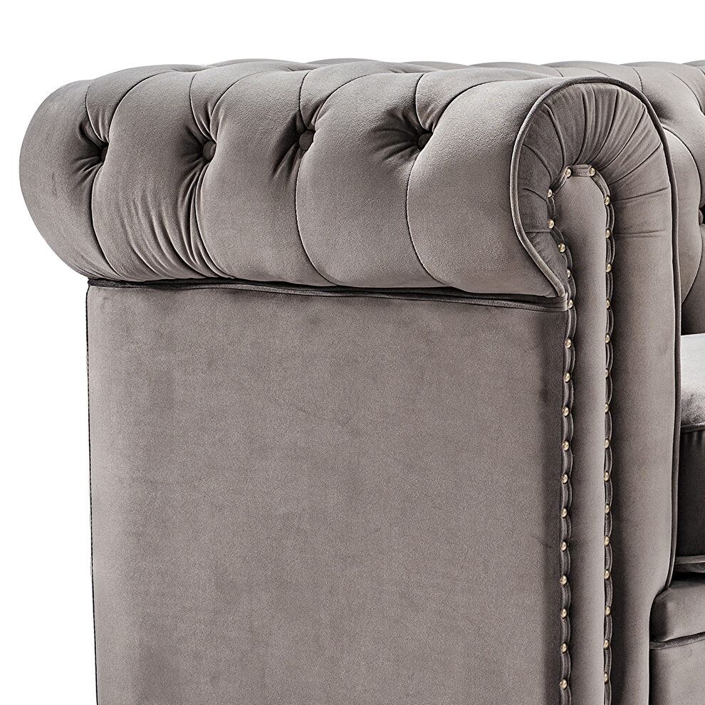 Classic sofa loveseat gray velvet solid wood oak feet by La Spezia additional picture 13