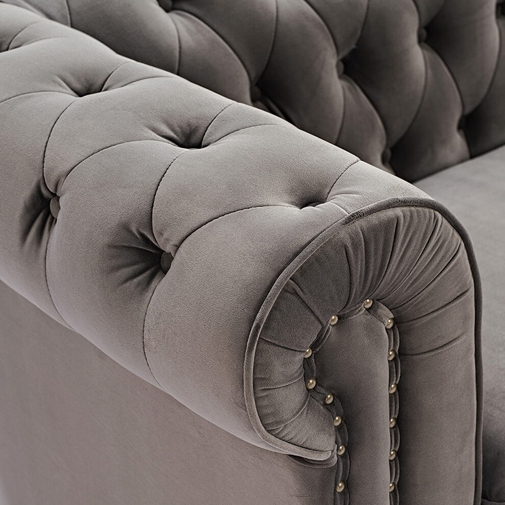 Classic sofa loveseat gray velvet solid wood oak feet by La Spezia additional picture 17