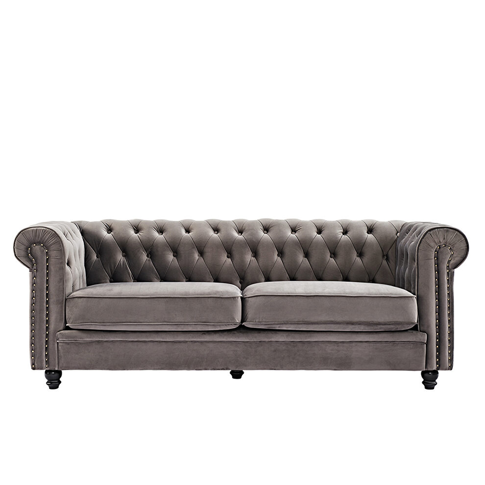 Classic sofa loveseat gray velvet solid wood oak feet by La Spezia additional picture 7