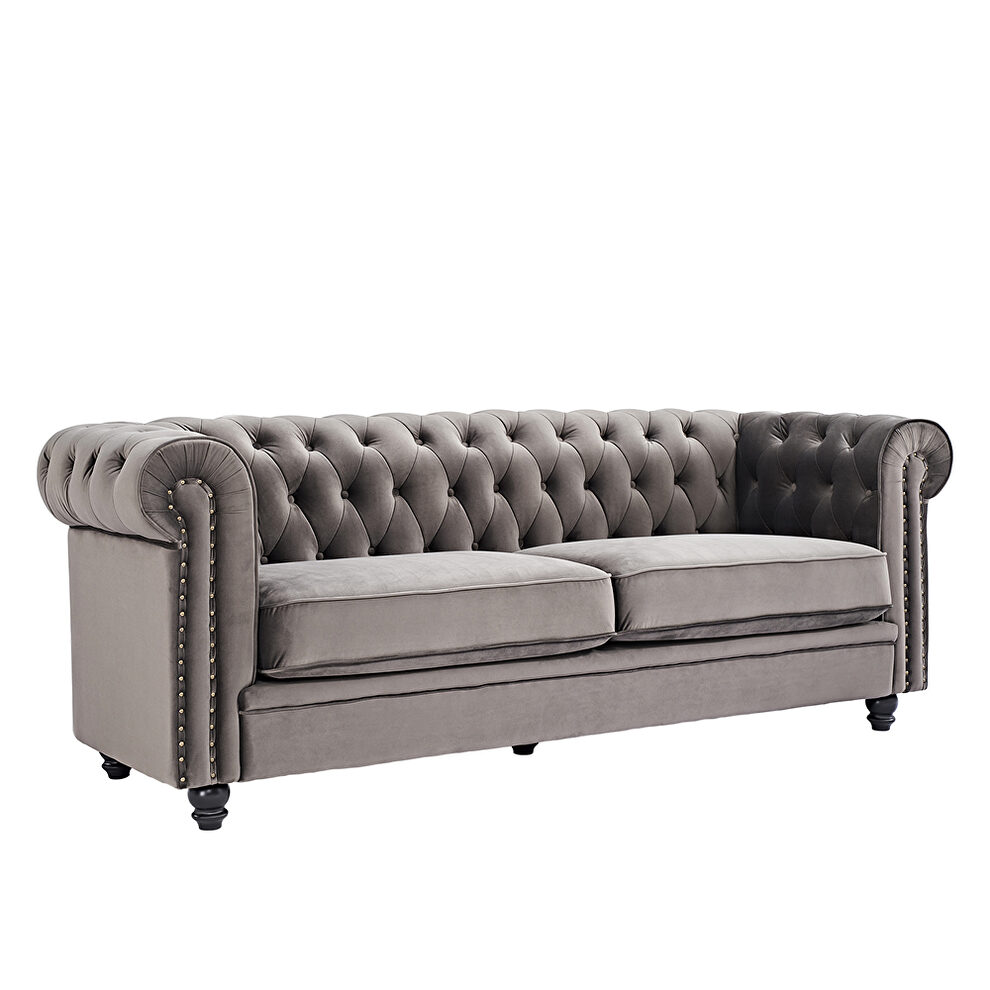 Classic sofa loveseat gray velvet solid wood oak feet by La Spezia additional picture 8
