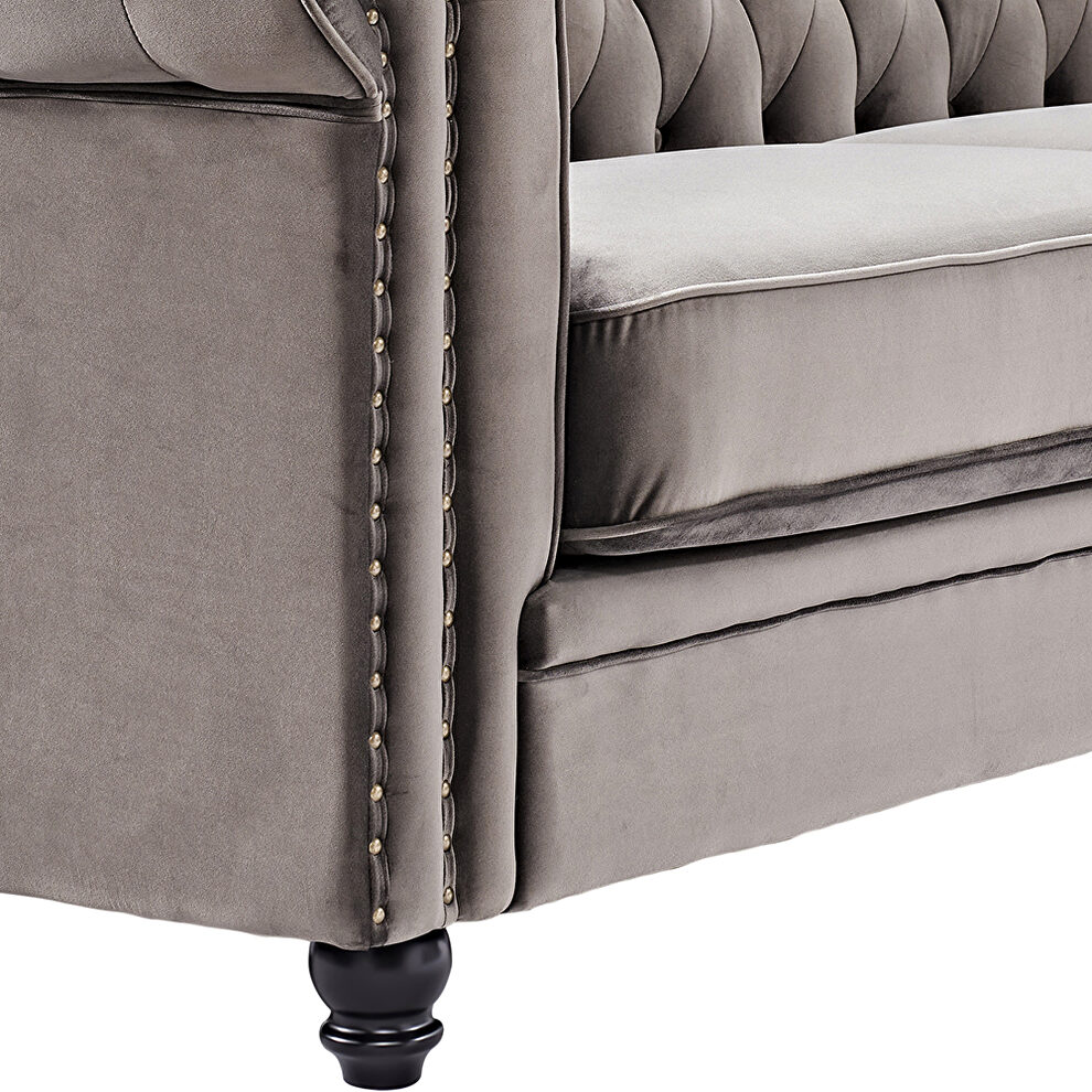 Classic sofa loveseat gray velvet solid wood oak feet by La Spezia additional picture 10