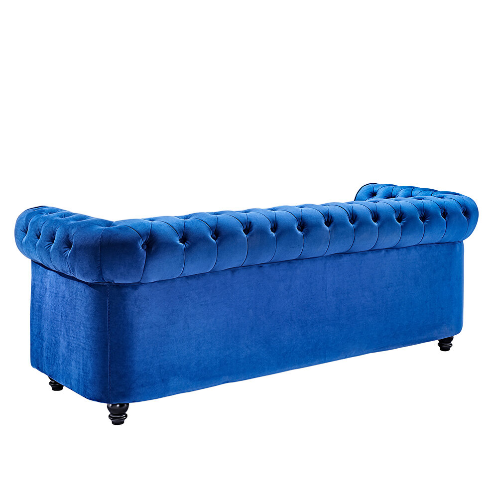 Classic sofa loveseat blue velvet solid wood oak feet by La Spezia additional picture 12