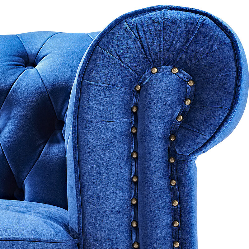 Classic sofa loveseat blue velvet solid wood oak feet by La Spezia additional picture 15