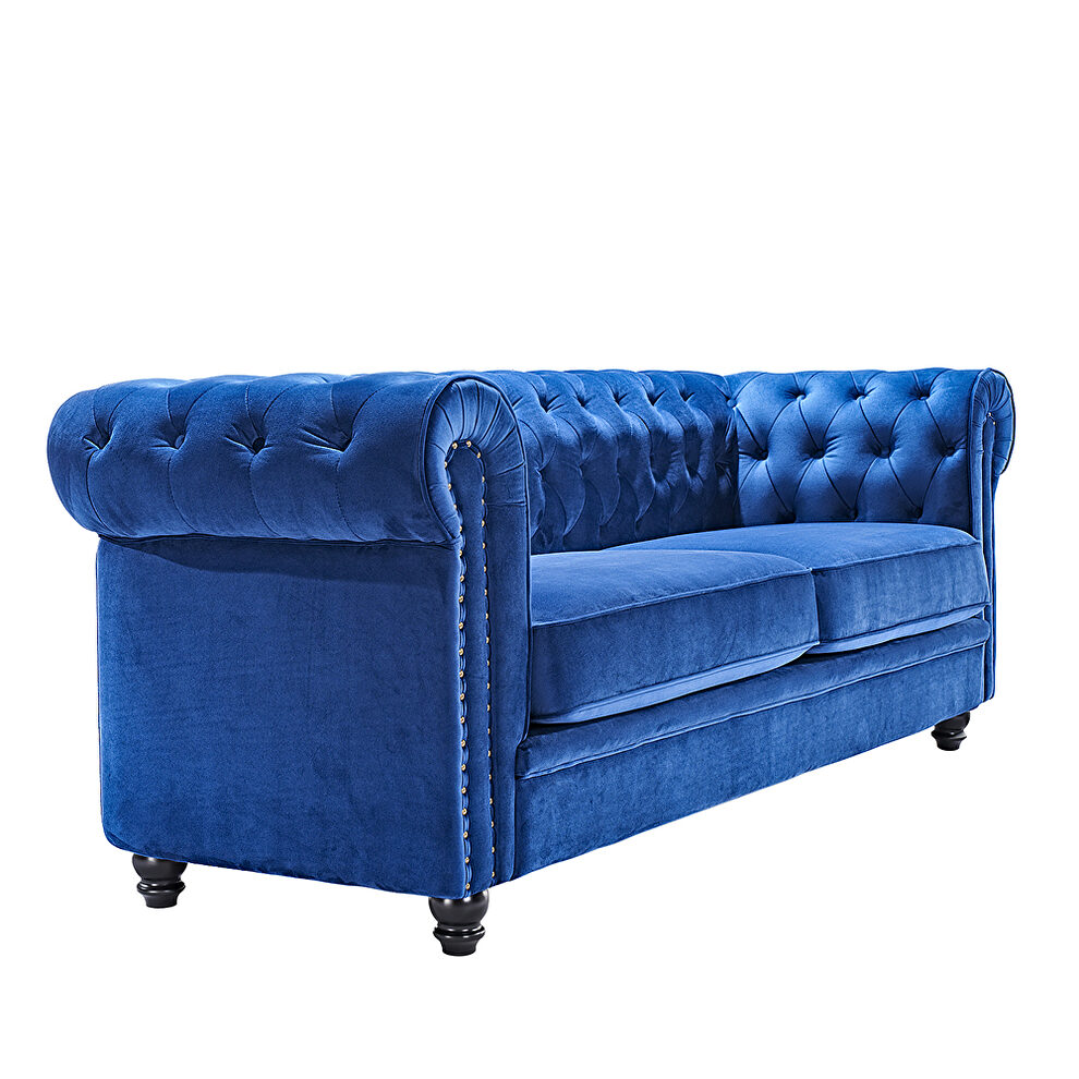 Classic sofa loveseat blue velvet solid wood oak feet by La Spezia additional picture 16