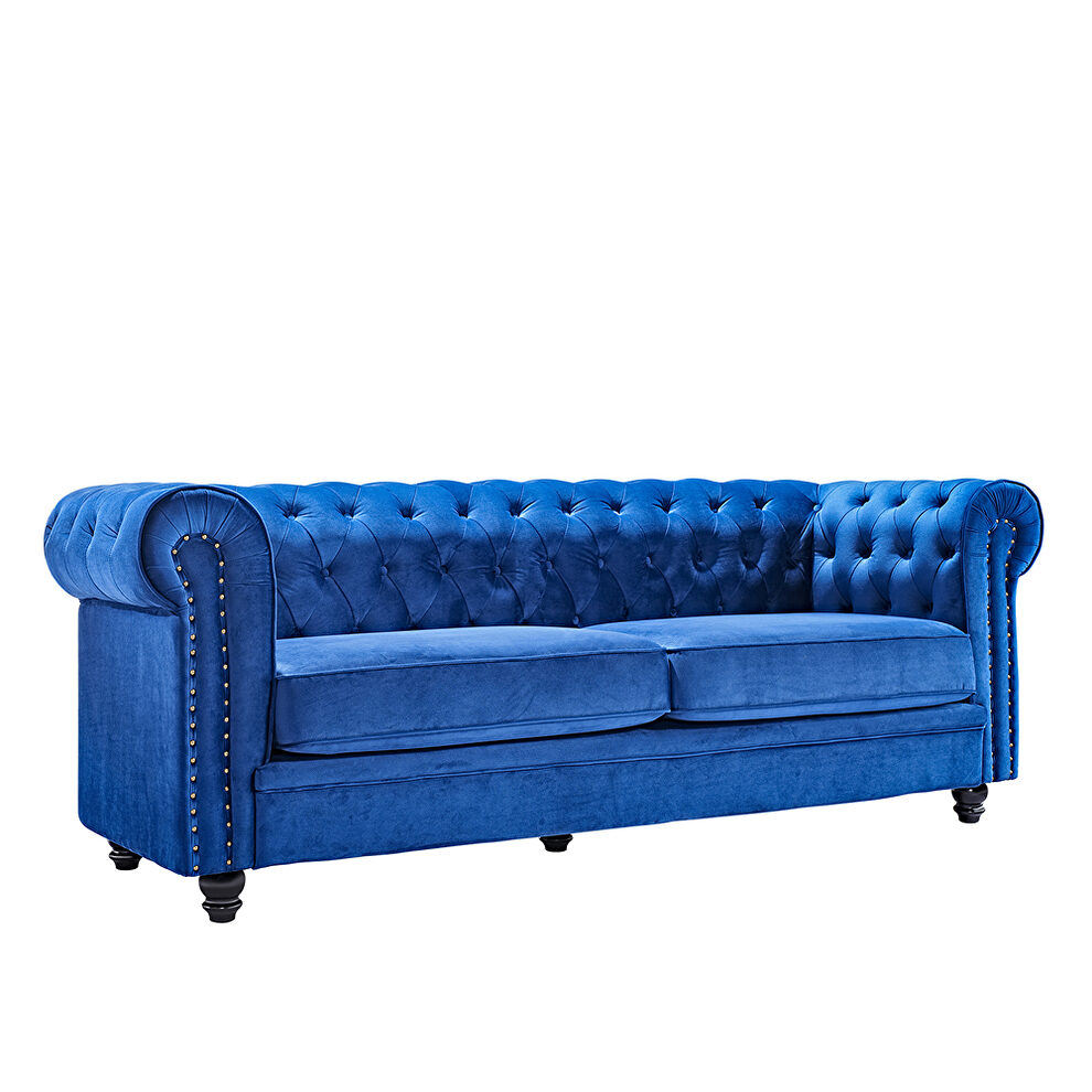 Classic sofa loveseat blue velvet solid wood oak feet by La Spezia additional picture 7