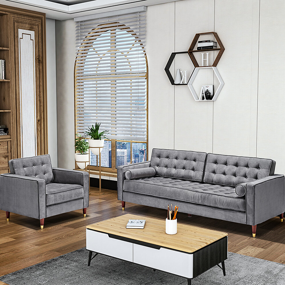 Gray velvet sofa loveseat for living room by La Spezia additional picture 3