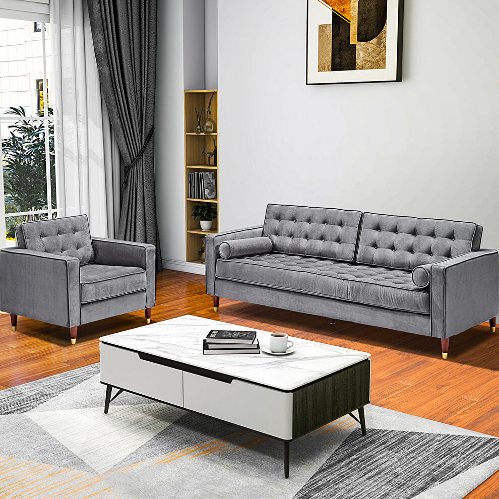 Gray velvet sofa loveseat for living room by La Spezia additional picture 6