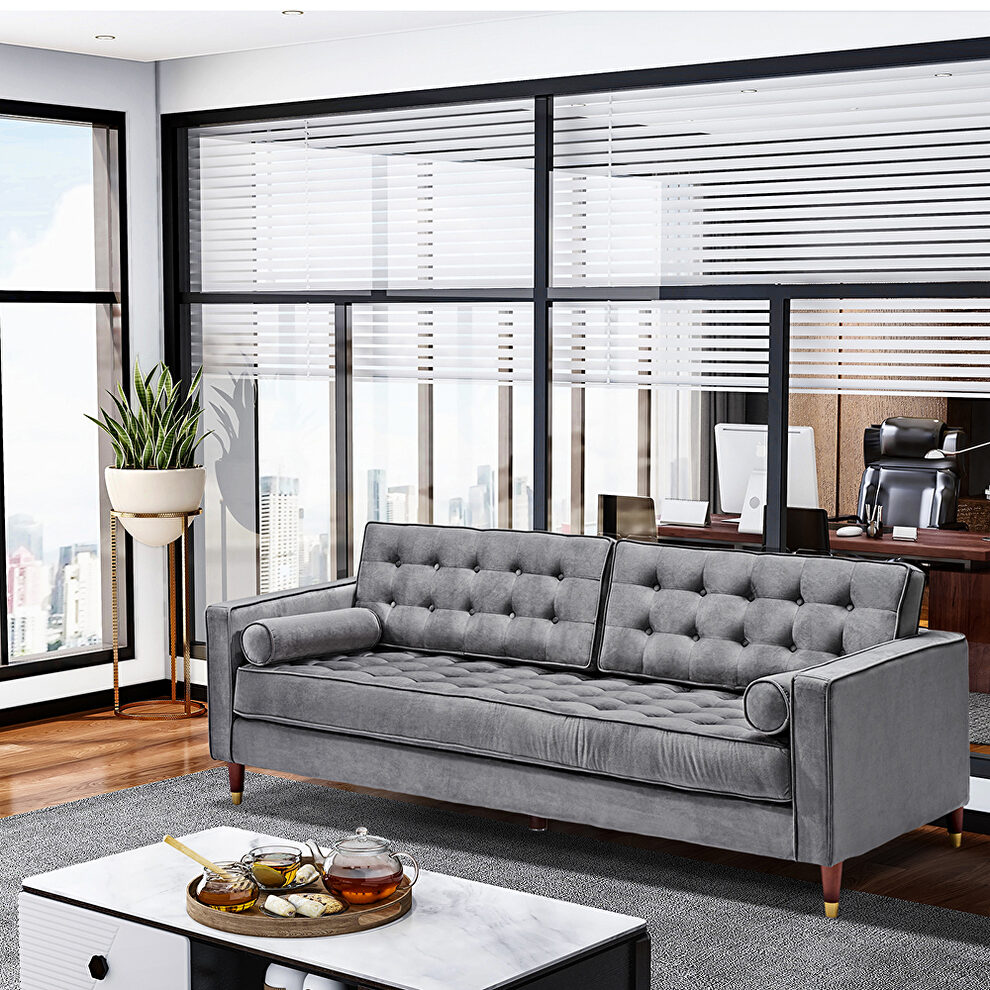Gray velvet sofa loveseat for living room by La Spezia additional picture 7