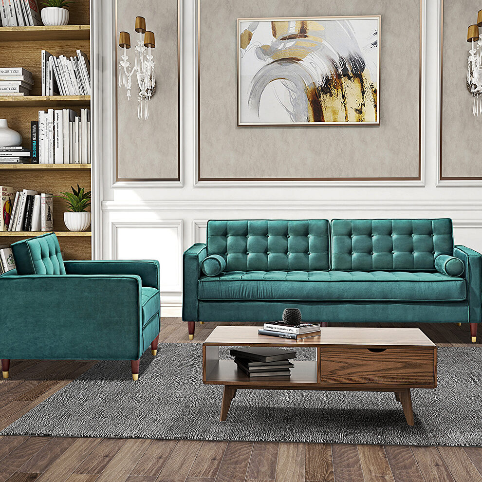 Green velvet sofa loveseat for living room by La Spezia additional picture 2