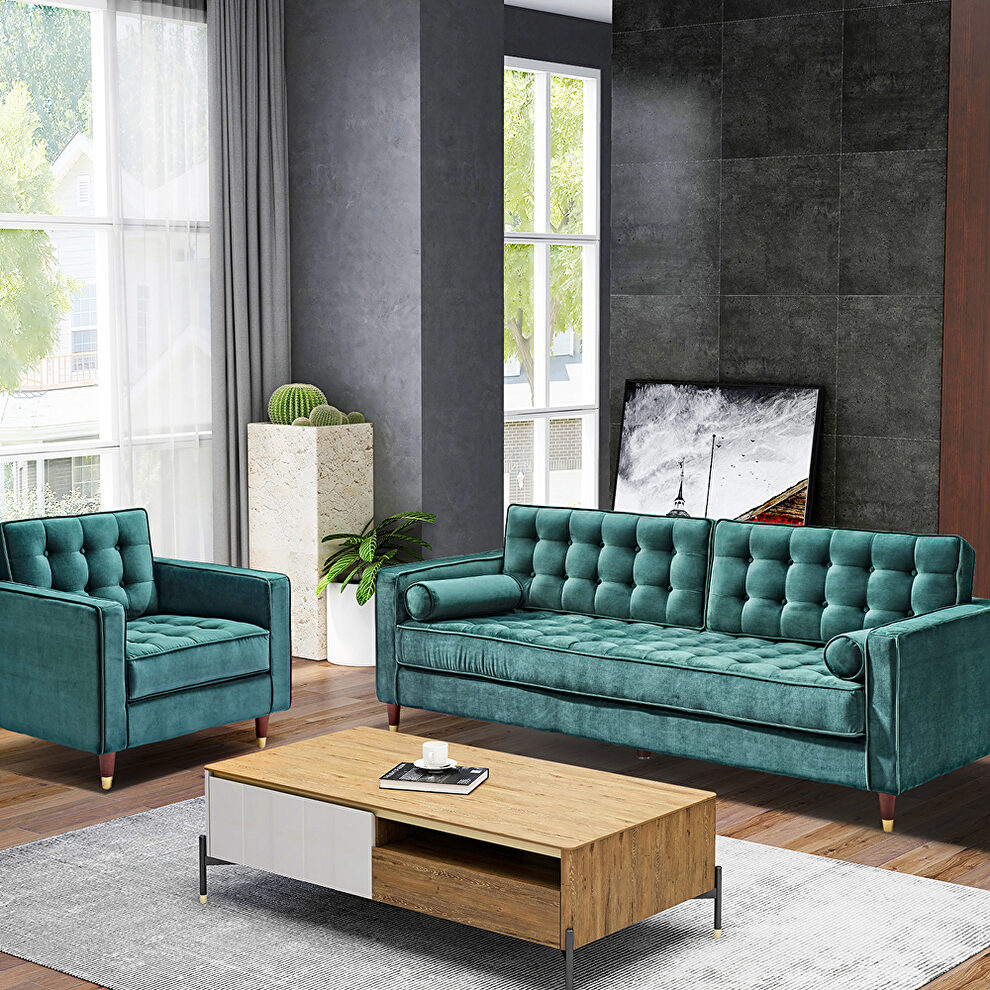 Green velvet sofa loveseat for living room by La Spezia additional picture 7