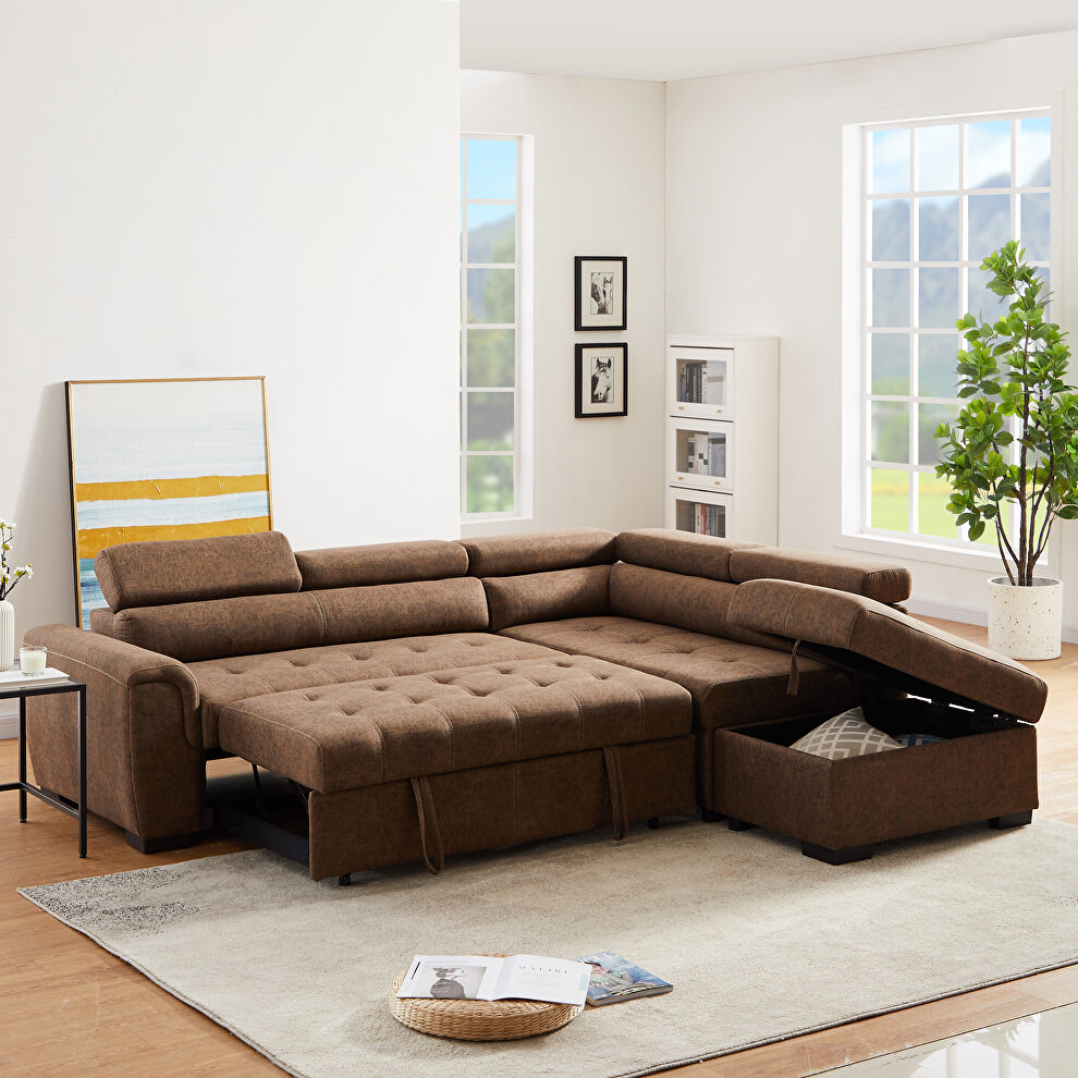 Brown suede corner broaching sofa with storage by La Spezia additional picture 6