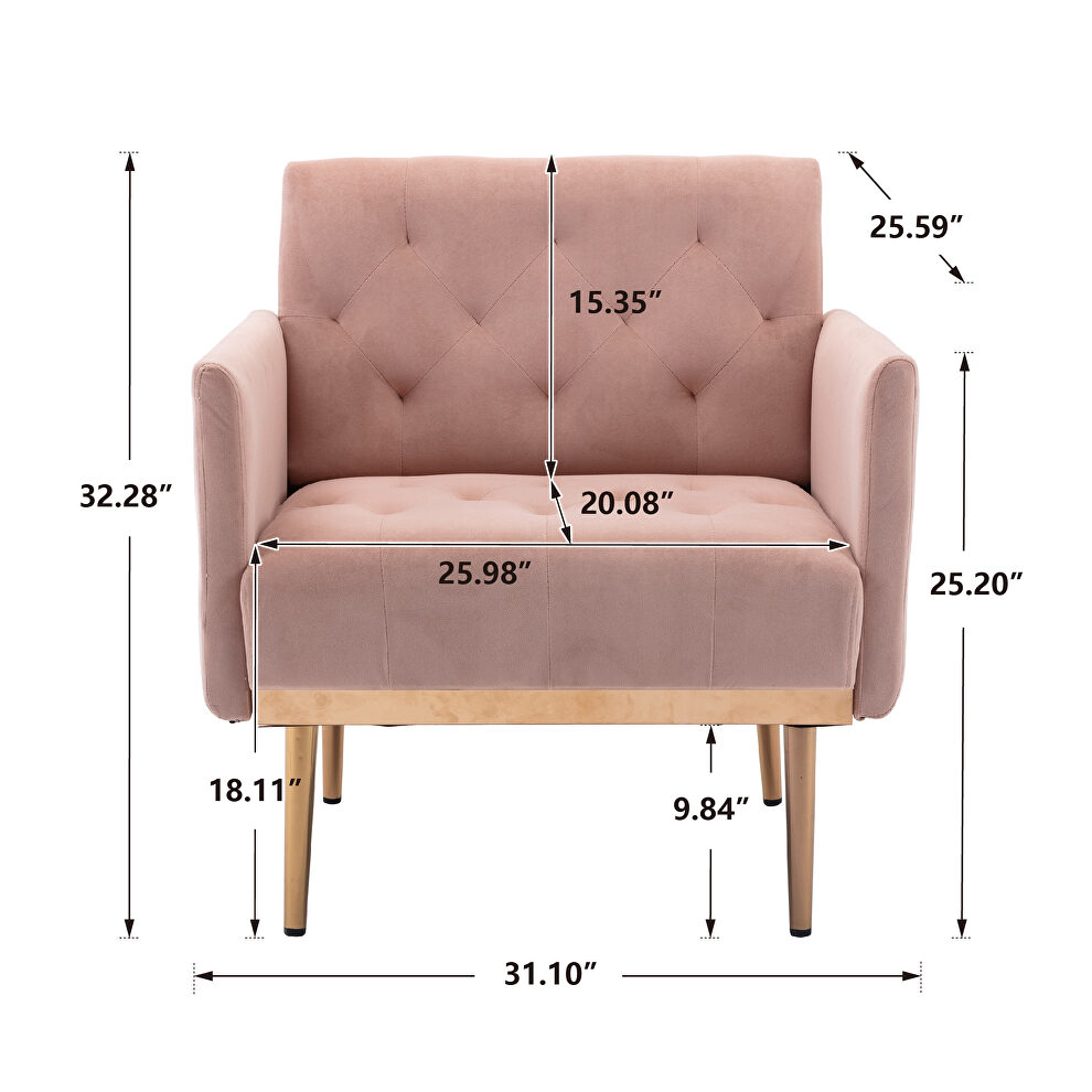 Pink accent chair, leisure single sofa with rose golden feet by La Spezia additional picture 8