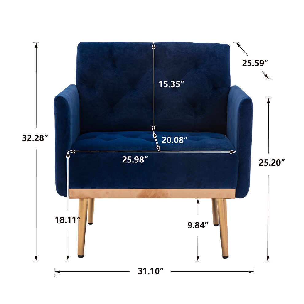 Navy accent chair, leisure single sofa with rose golden feet by La Spezia additional picture 8