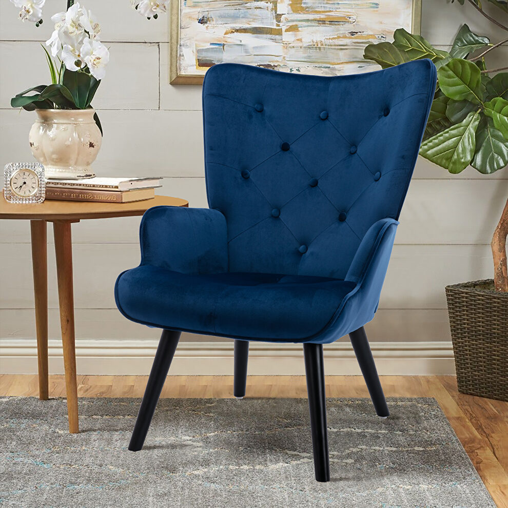 Accent chair living room/bed room, modern leisure chair navy color microfiber fabric by La Spezia additional picture 4