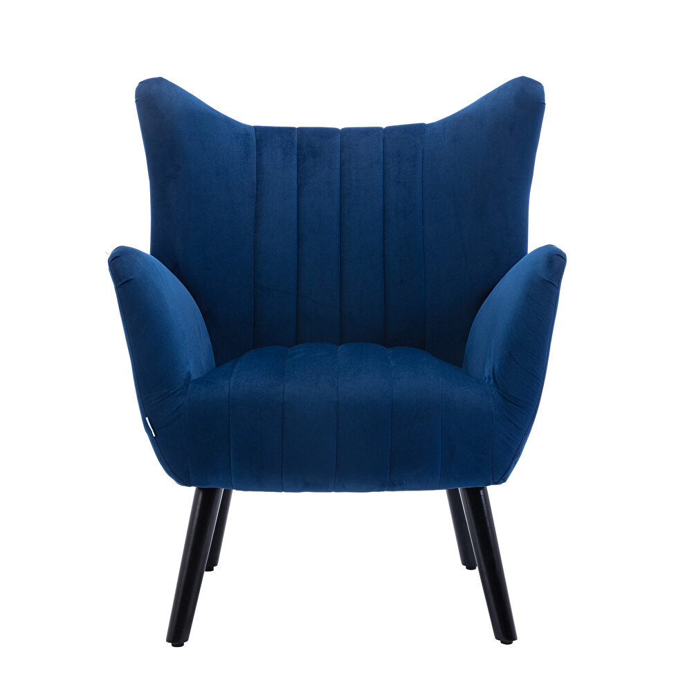 Navy velvet accent armchair living room chair with solid wood legs by La Spezia additional picture 2