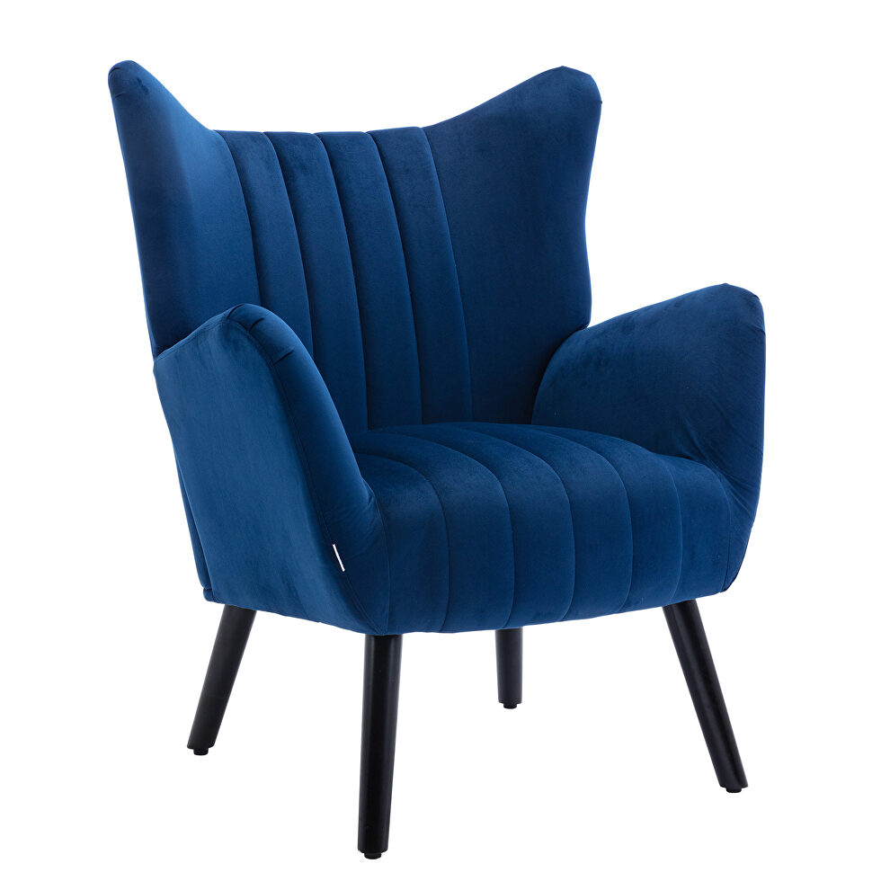Navy velvet accent armchair living room chair with solid wood legs by La Spezia additional picture 14
