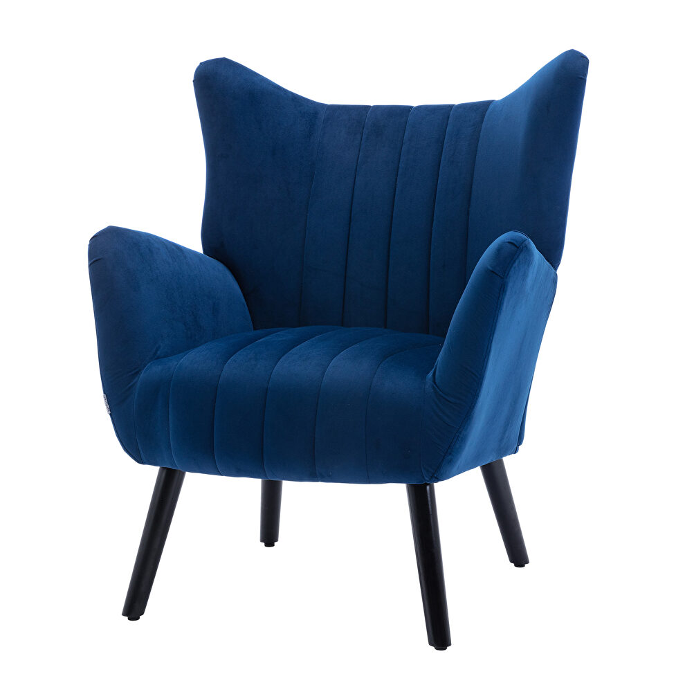 Navy velvet accent armchair living room chair with solid wood legs by La Spezia additional picture 7