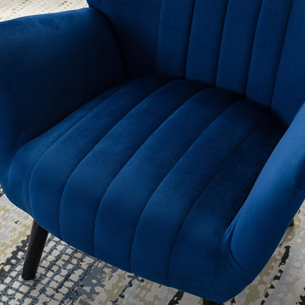Navy velvet accent armchair living room chair with solid wood legs by La Spezia additional picture 9