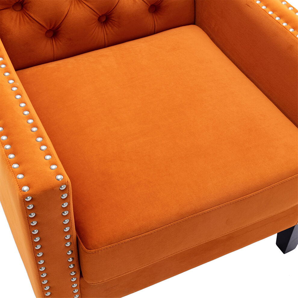 Orange accent armchair living room chair with nailheads and solid wood legs by La Spezia additional picture 2