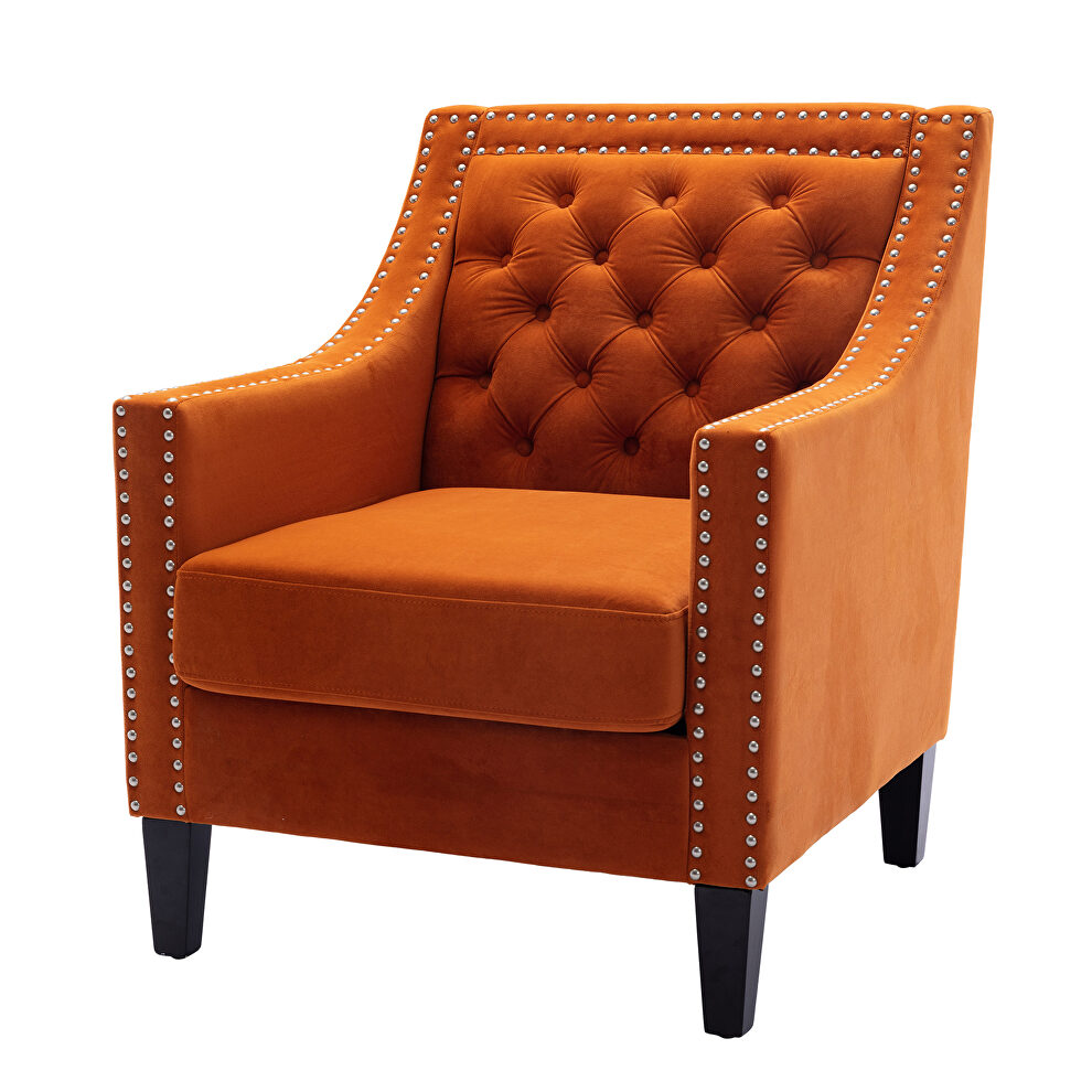 Orange accent armchair living room chair with nailheads and solid wood legs by La Spezia additional picture 4