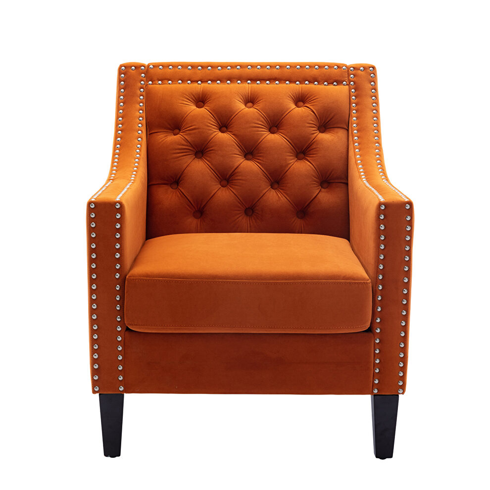 Orange accent armchair living room chair with nailheads and solid wood legs by La Spezia additional picture 6
