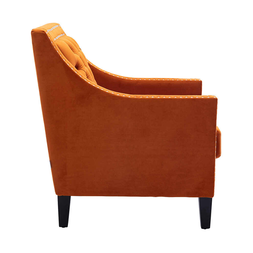 Orange accent armchair living room chair with nailheads and solid wood legs by La Spezia additional picture 9