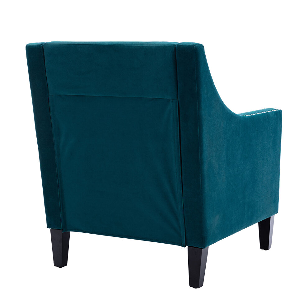 Teal accent armchair living room chair with nailheads and solid wood legs by La Spezia additional picture 3