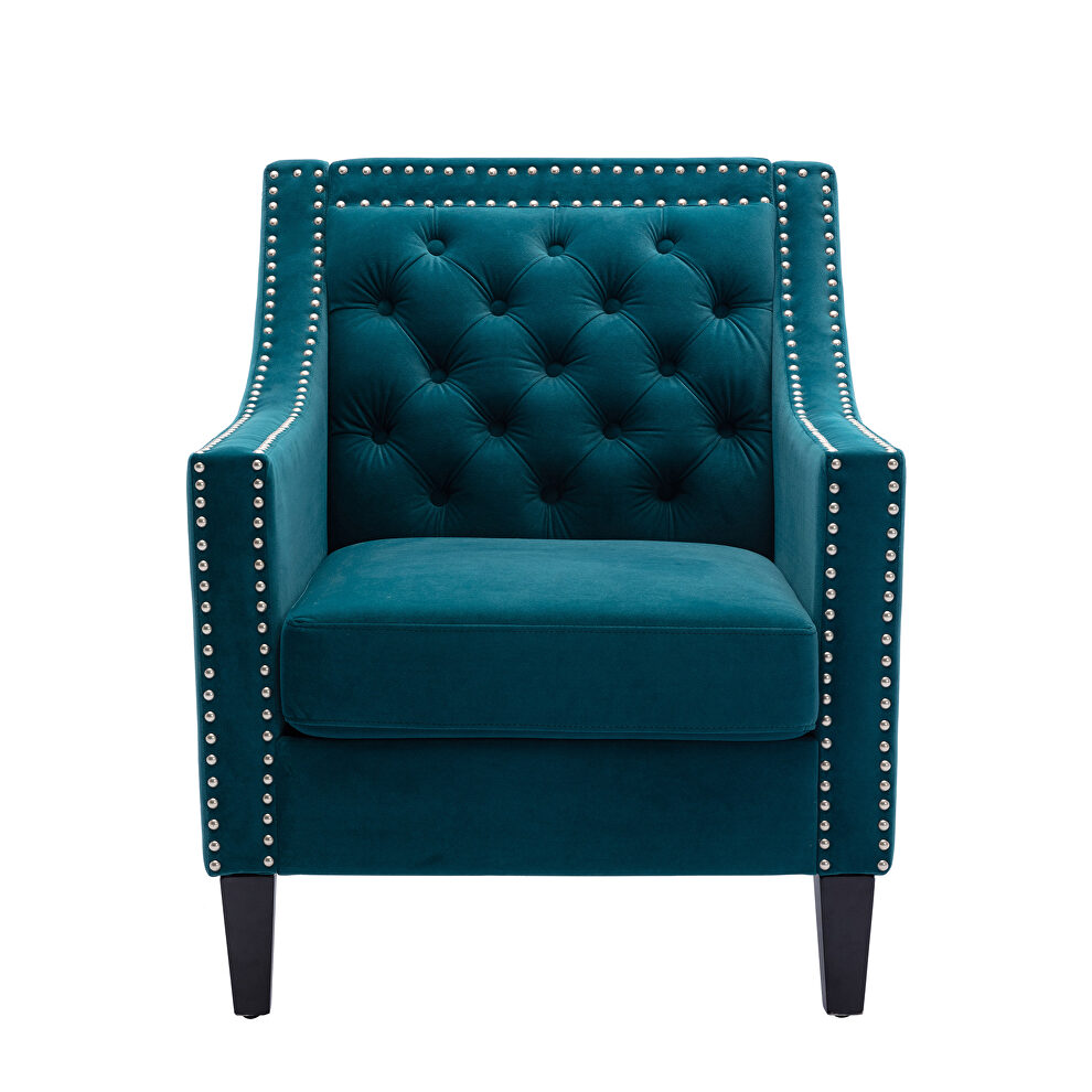 Teal accent armchair living room chair with nailheads and solid wood legs by La Spezia additional picture 4