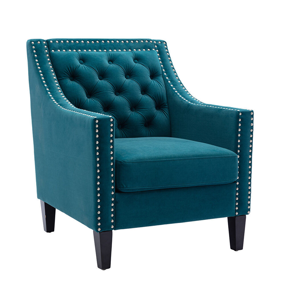 Teal accent armchair living room chair with nailheads and solid wood legs by La Spezia additional picture 5