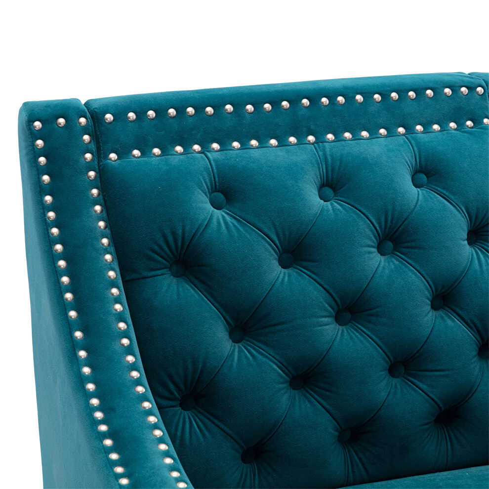Teal accent armchair living room chair with nailheads and solid wood legs by La Spezia additional picture 6