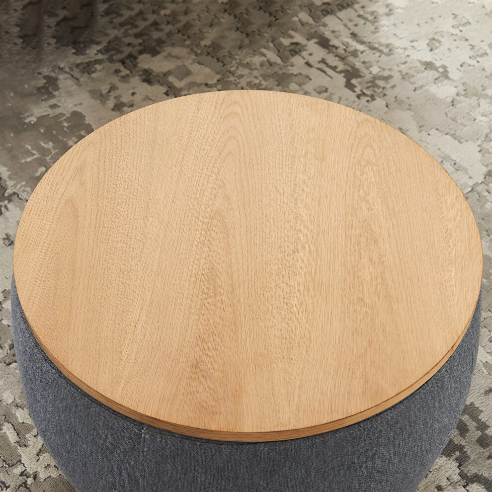 Dark gray round storage ottoman/ end table (2 in 1) by La Spezia additional picture 5