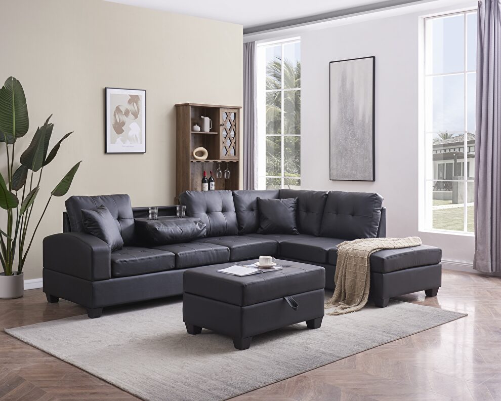 Black pu sectional 3-seaters sofa with reversible chaise by La Spezia additional picture 13