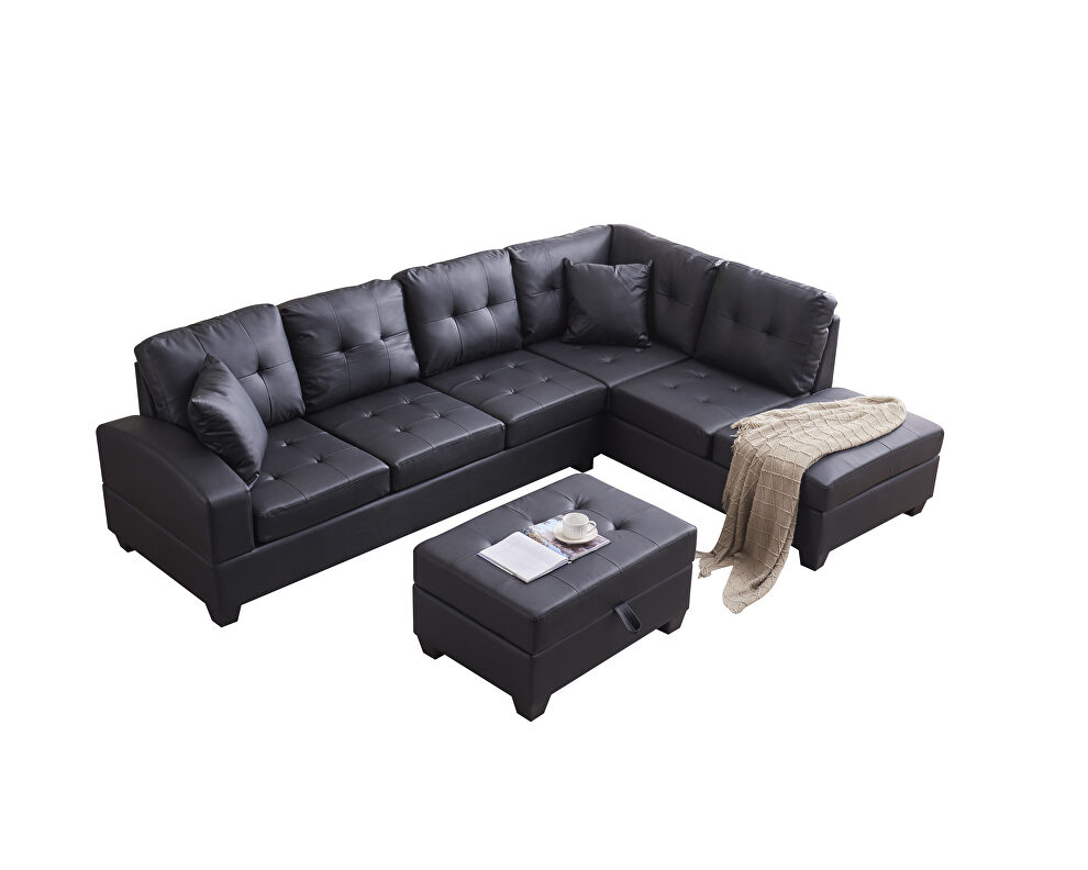 Black pu sectional 3-seaters sofa with reversible chaise by La Spezia additional picture 5