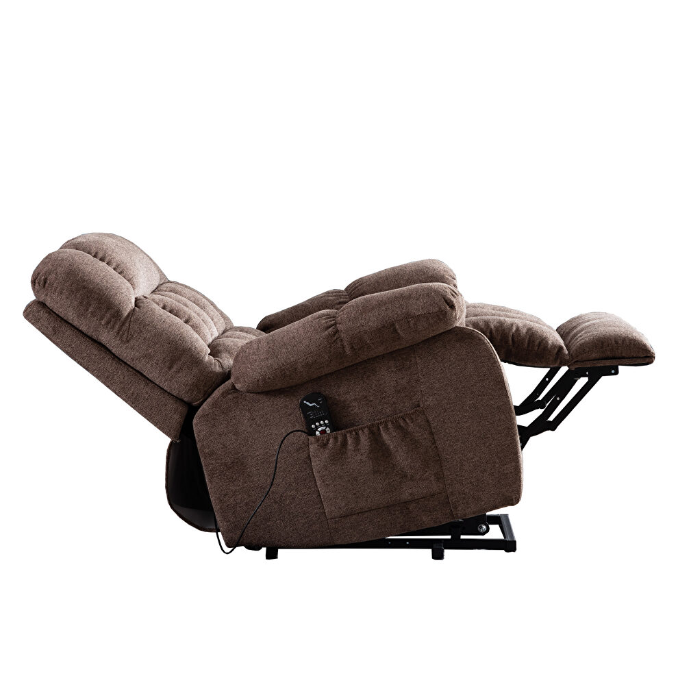 Brown chenille electric lift recliner with heat therapy and massage by La Spezia additional picture 16