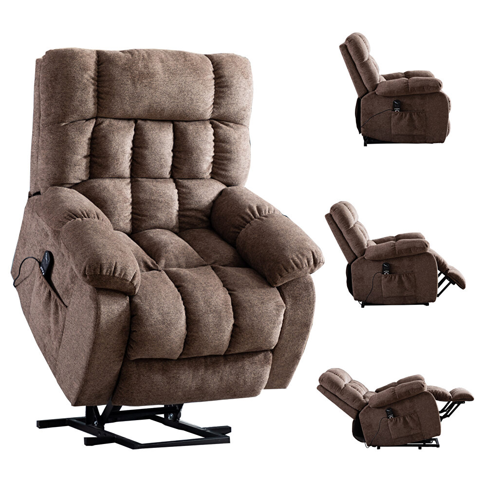 Brown chenille electric lift recliner with heat therapy and massage by La Spezia additional picture 7