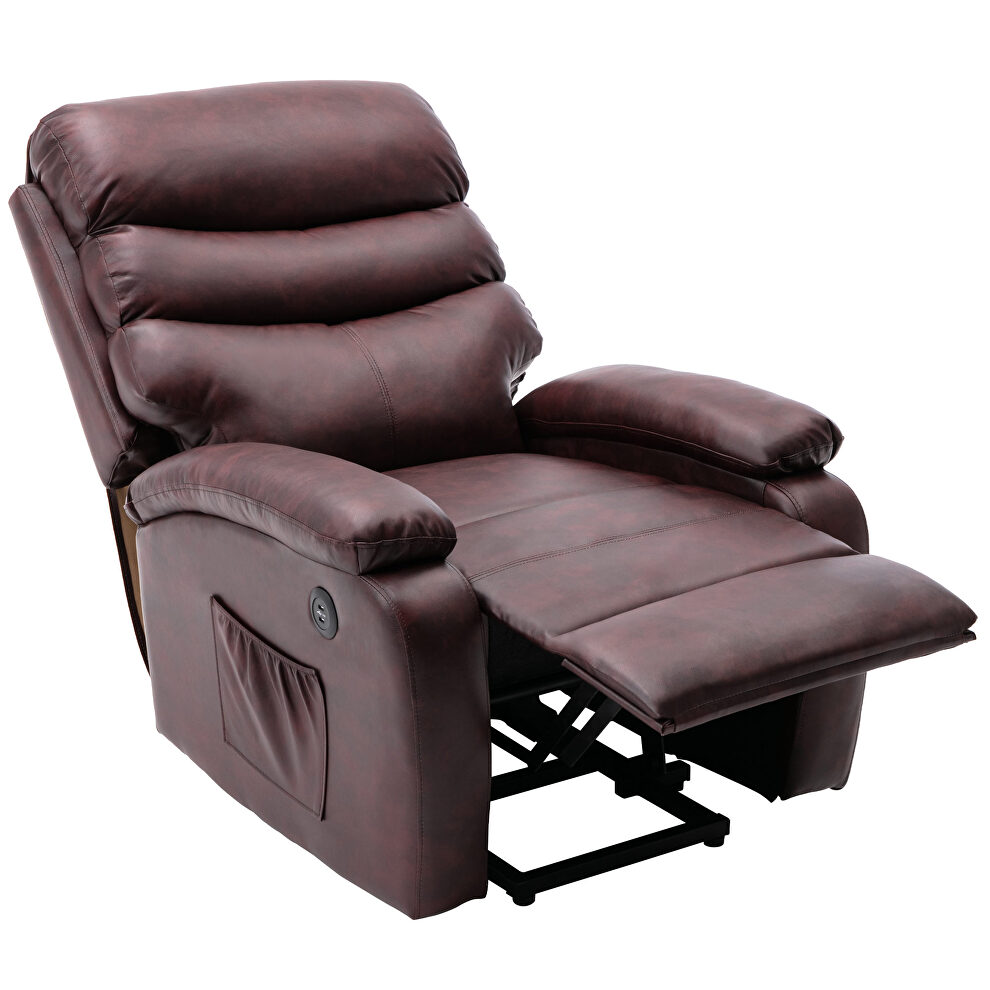 Red pu leatherand power lift recliner chair with heat and vibration sofa back by La Spezia additional picture 13