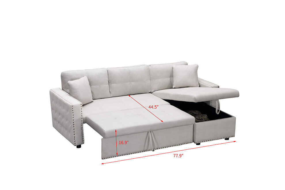 Beige leathaire reversible sleeper sectional sofa with storage by La Spezia additional picture 14