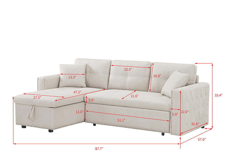 Beige leathaire reversible sleeper sectional sofa with storage by La Spezia additional picture 15