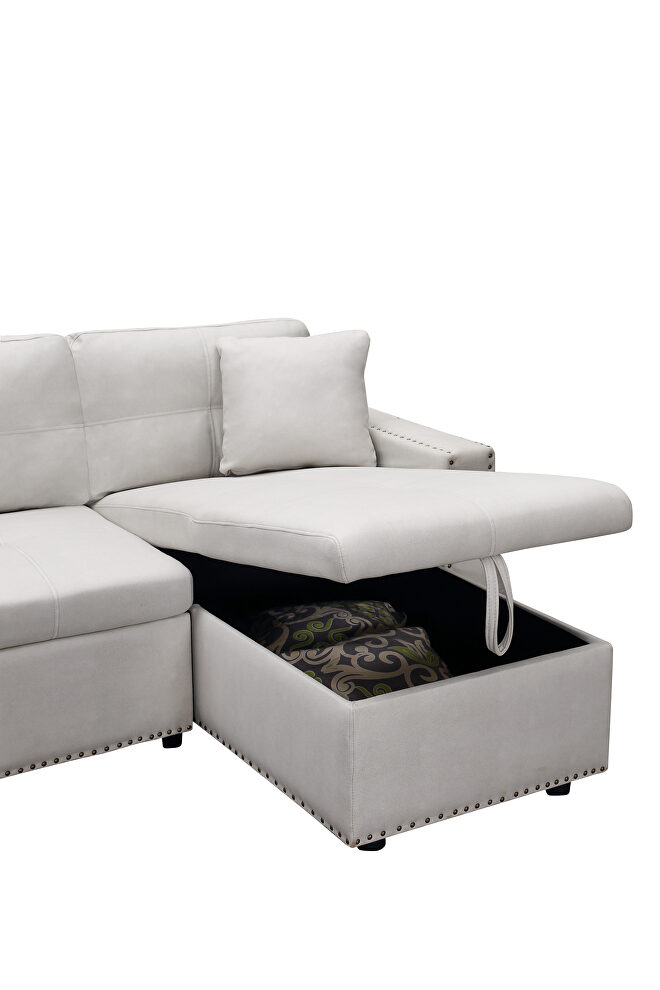 Beige leathaire reversible sleeper sectional sofa with storage by La Spezia additional picture 3