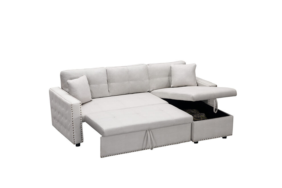 Beige leathaire reversible sleeper sectional sofa with storage by La Spezia additional picture 6