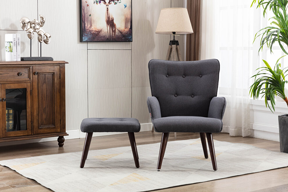Gray linen chair with ottoman for indoor home and living room by La Spezia additional picture 2