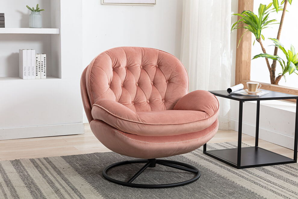 Pink soft velvet fabric accent chair with ottoman by La Spezia additional picture 7