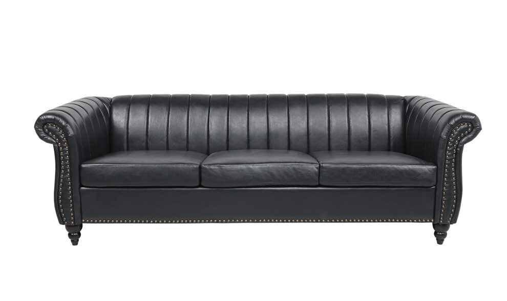 Black pu rolled arm chesterfield three seater sofa by La Spezia additional picture 2