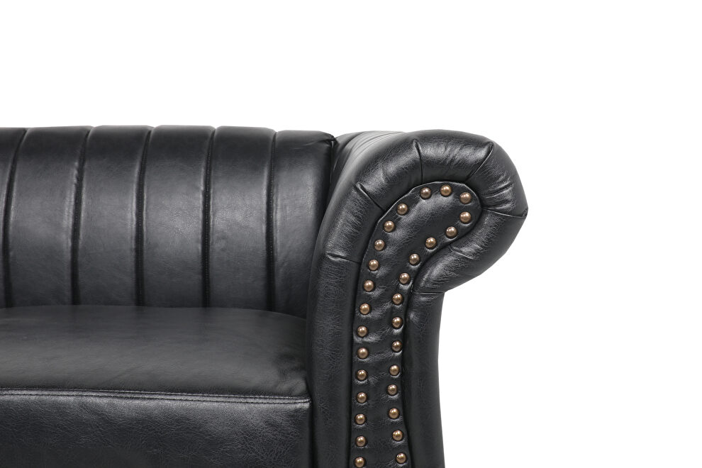 Black pu rolled arm chesterfield three seater sofa by La Spezia additional picture 11