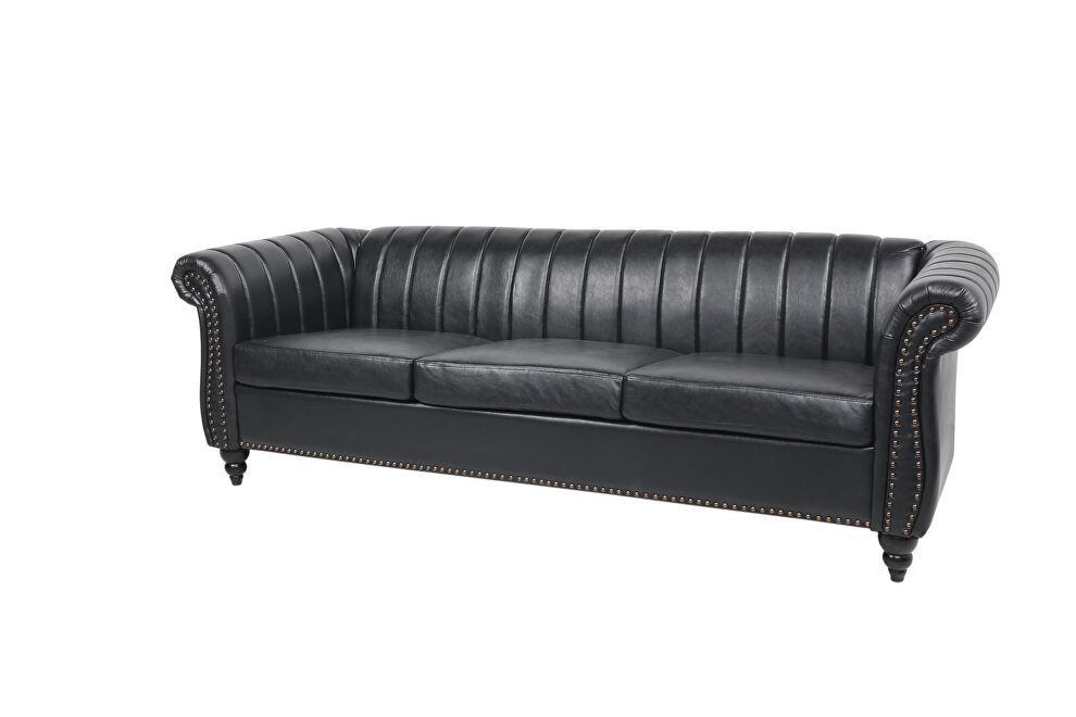 Black pu rolled arm chesterfield three seater sofa by La Spezia additional picture 4