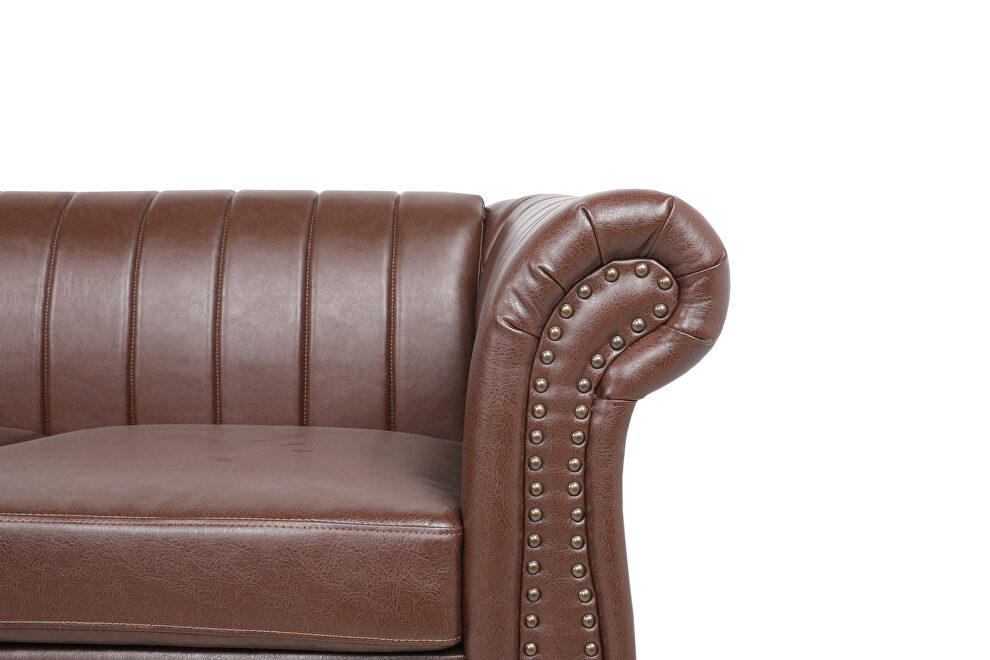 Brown pu rolled arm chesterfield three seater sofa by La Spezia additional picture 4